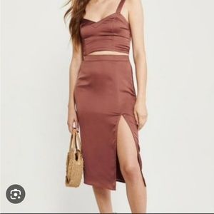 Abercrombie Two Piece Satin Skirt Set, Size Small, Rust Color